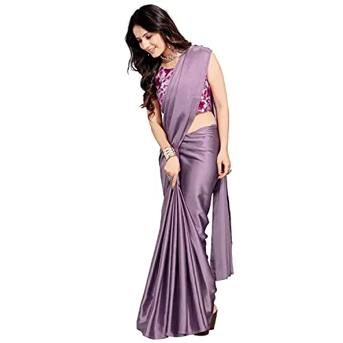 ANANT DESIGNER STUDIO Women's Woven Soft Satin Silk Plain Saree With Designer Blouse Art Silk Digital Printed Unstitched 0.90 Meter (Light Purple)