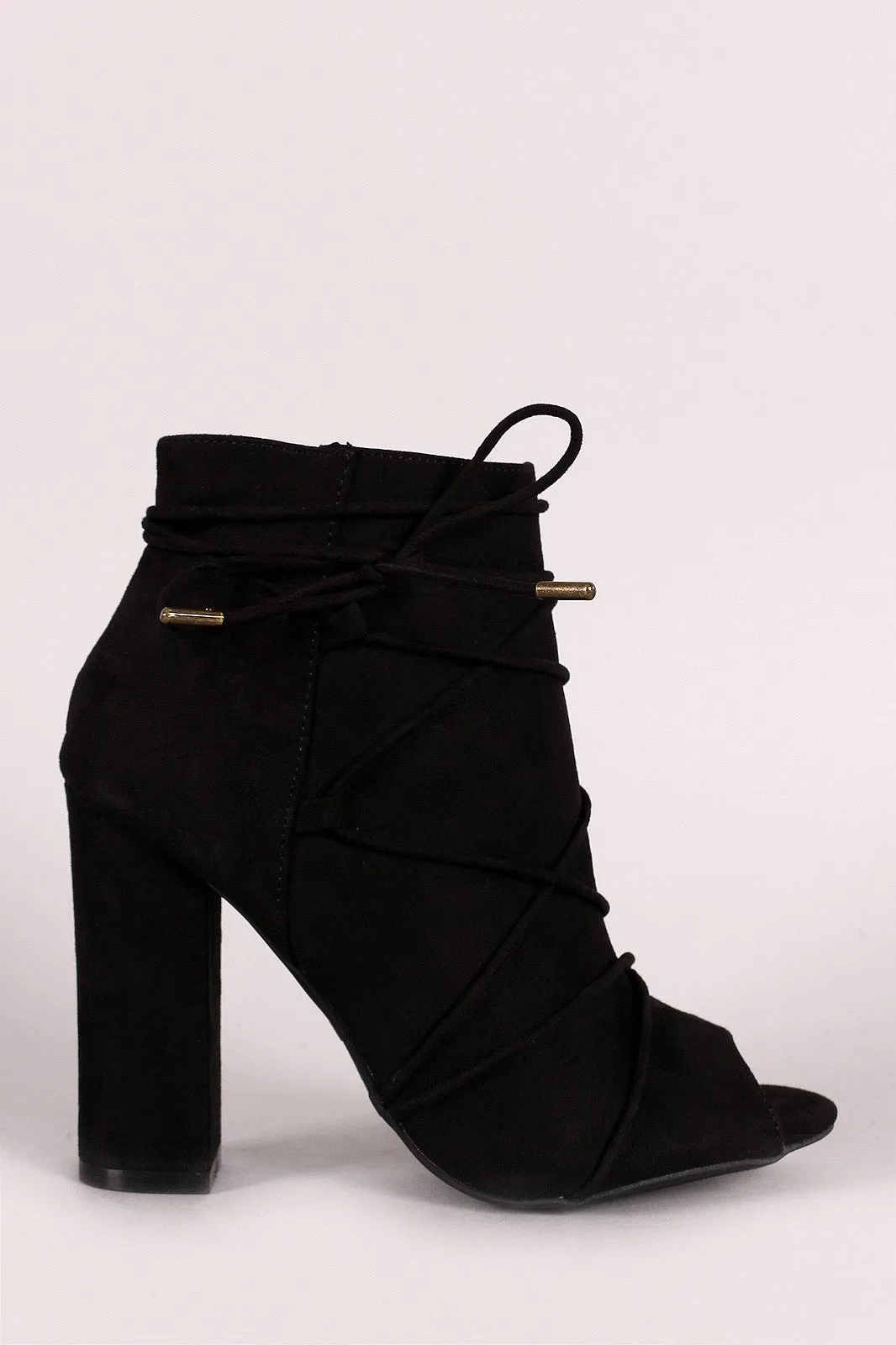 Bamboo Strappy Lace Up Peep Toe Booties