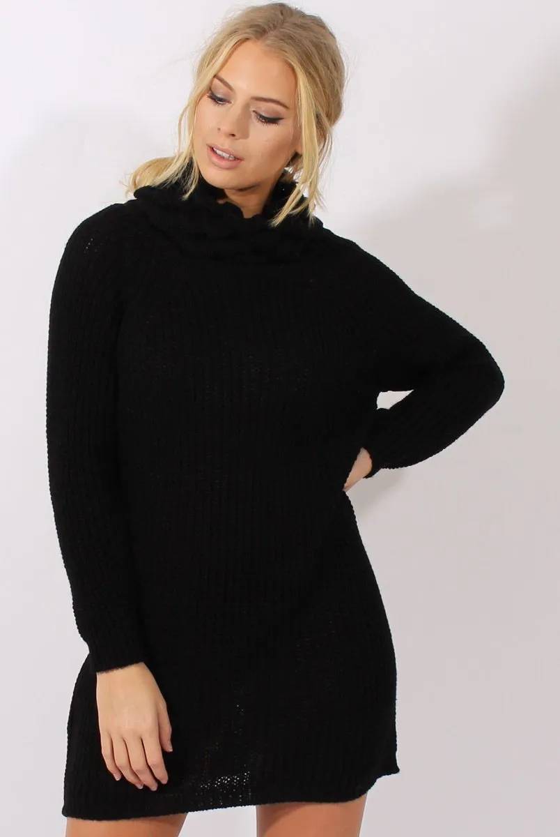 Black Chunky Turtleneck Knit Jumper Dress - Cloe