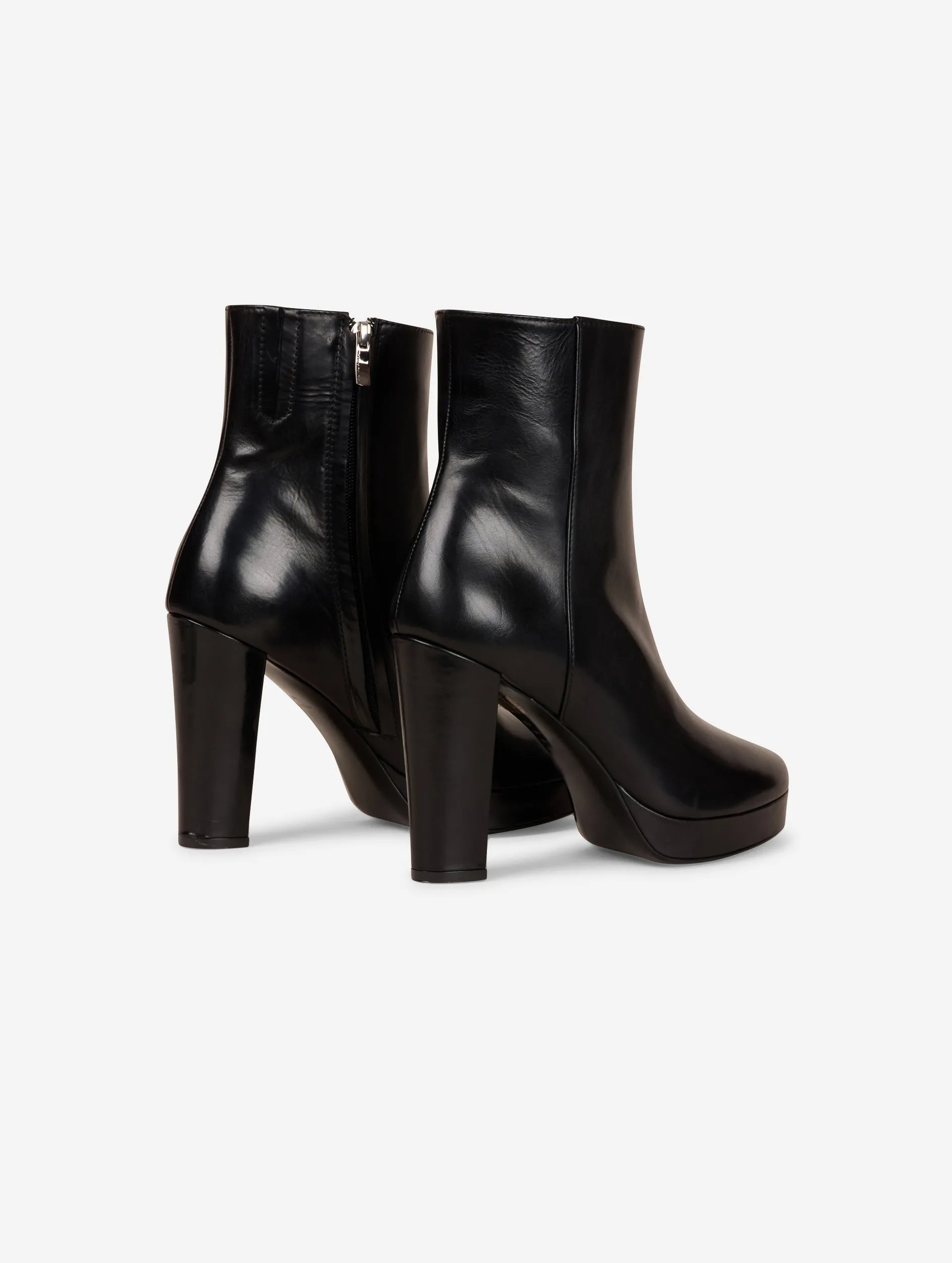 Black leather platform ankle boots