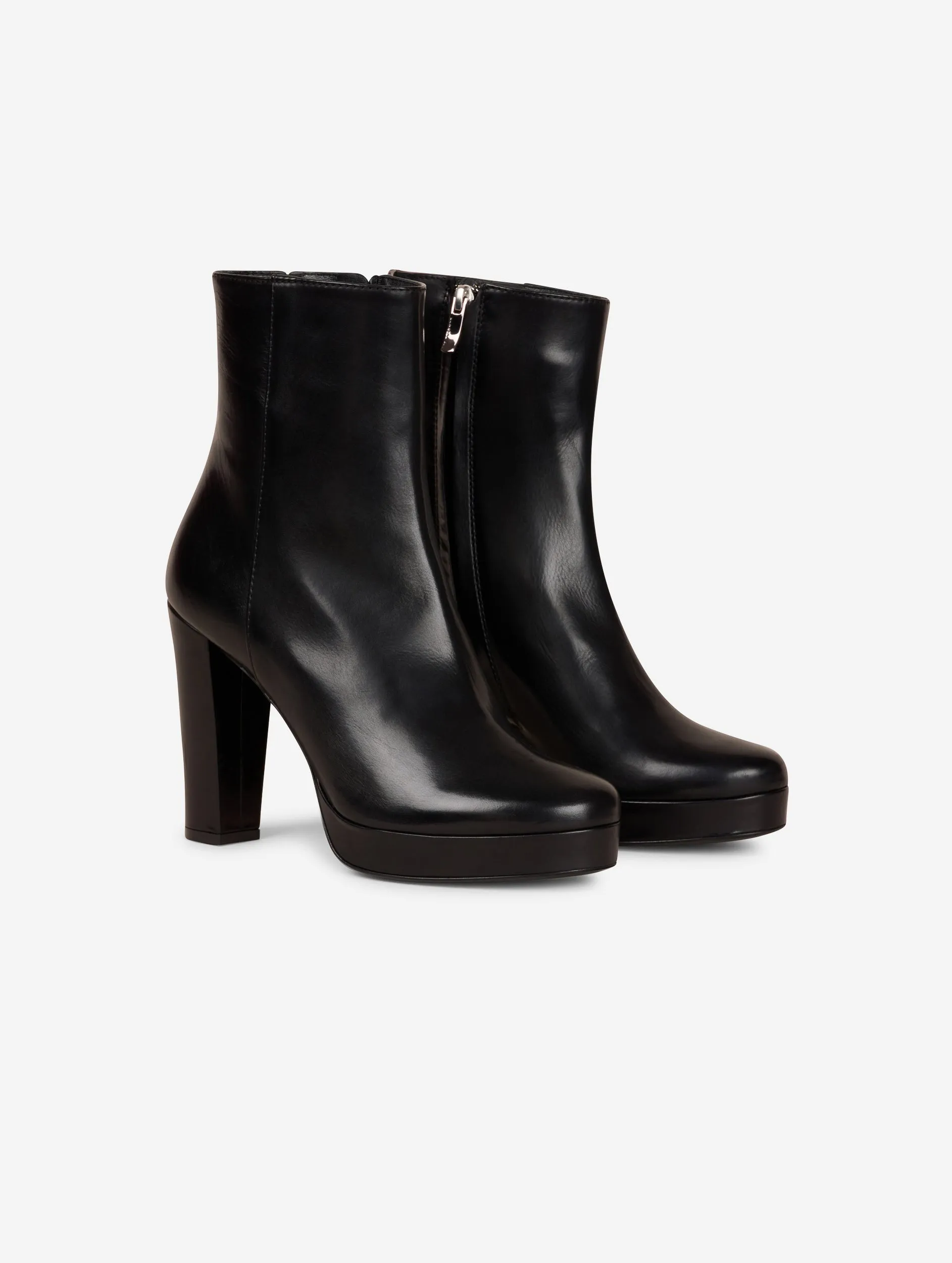 Black leather platform ankle boots