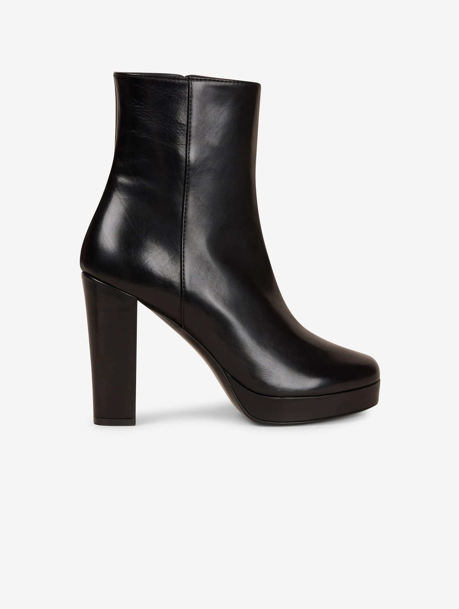 Black leather platform ankle boots