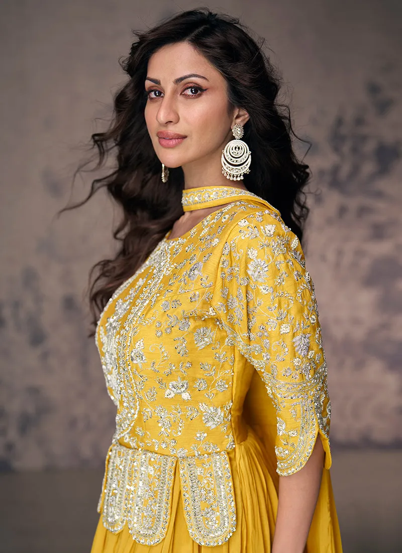 Bright Yellow Handwork Embroidered Anarkali Gown