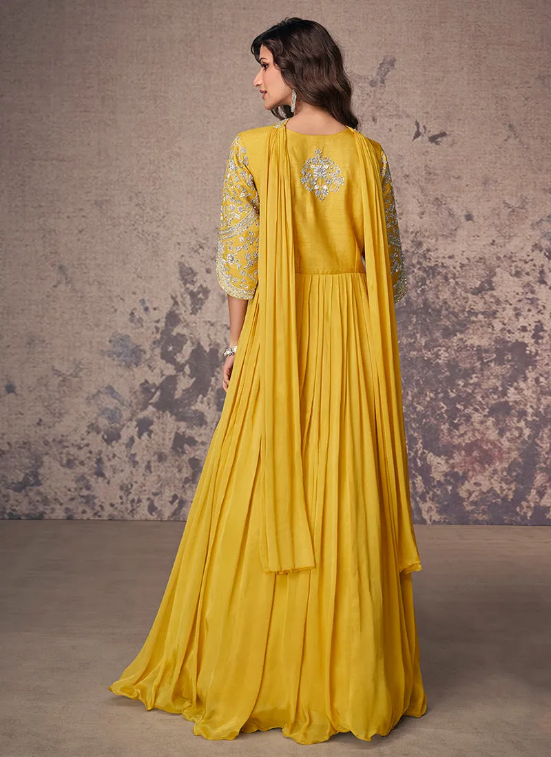 Bright Yellow Handwork Embroidered Anarkali Gown