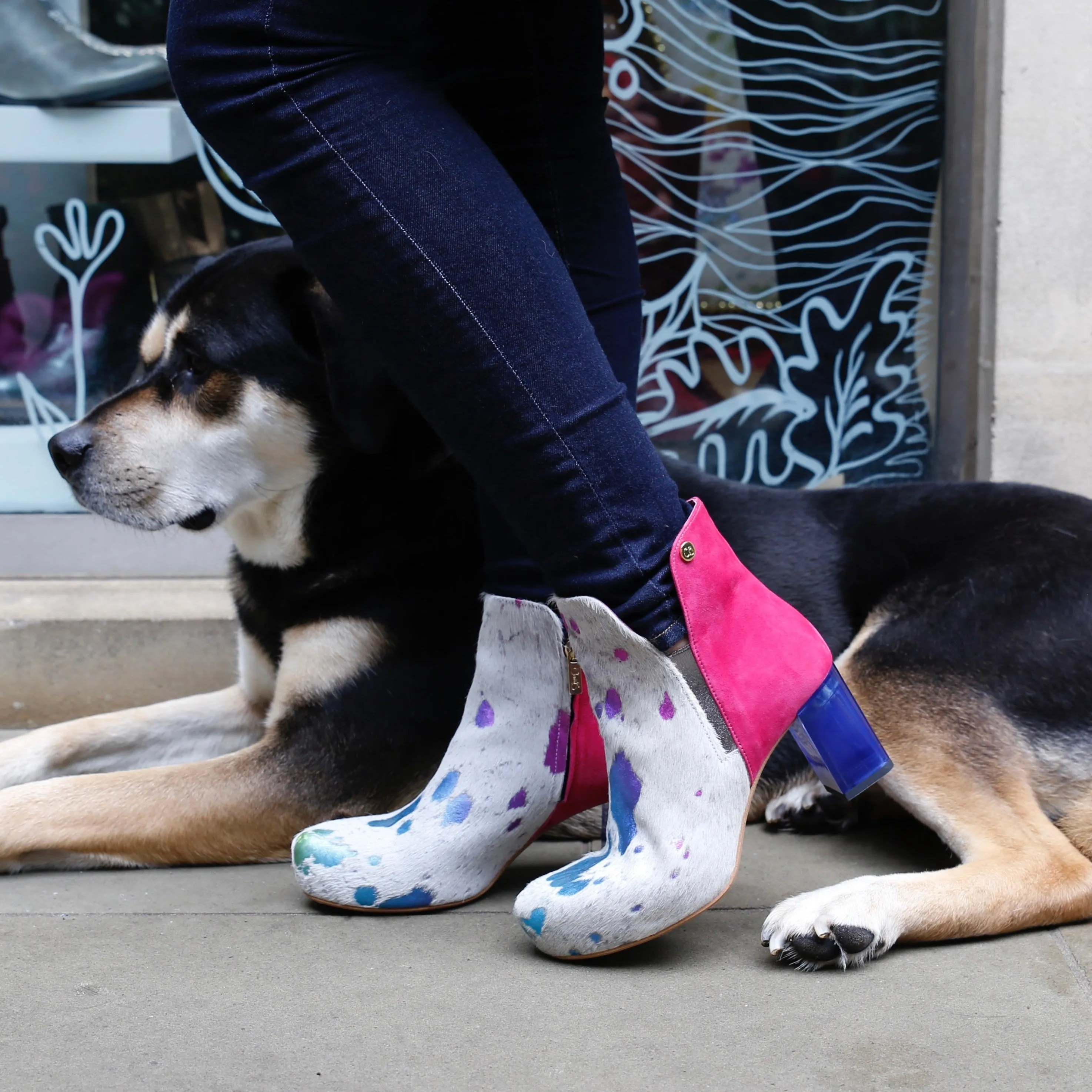 Canal - White Rainbow/Fuchsia ankle boot