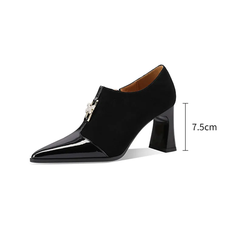 Chic LeatherLux Pointed Toe Thick Heels