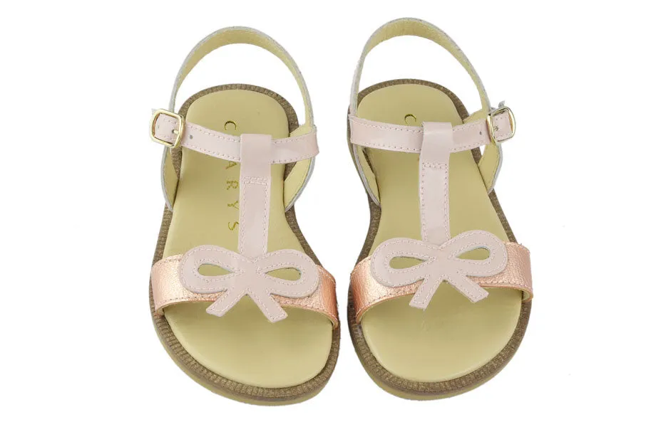 Clarys Girls Blush Pink & Magnesium Bow Sandal