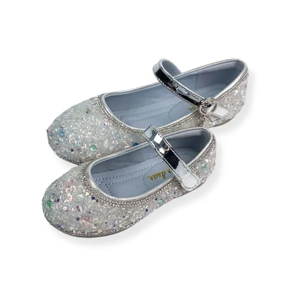 Clear Stone Flat Shoes in Blue