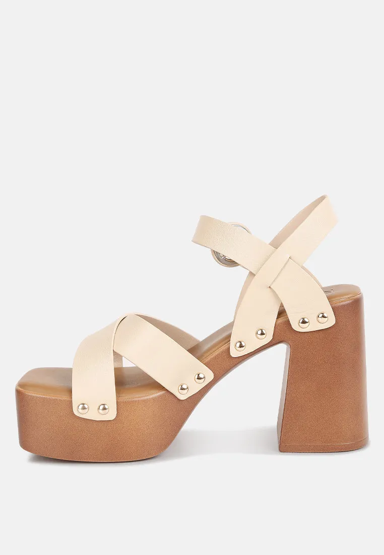 CRISTINA Cross Strap Embellished Heels in Beige