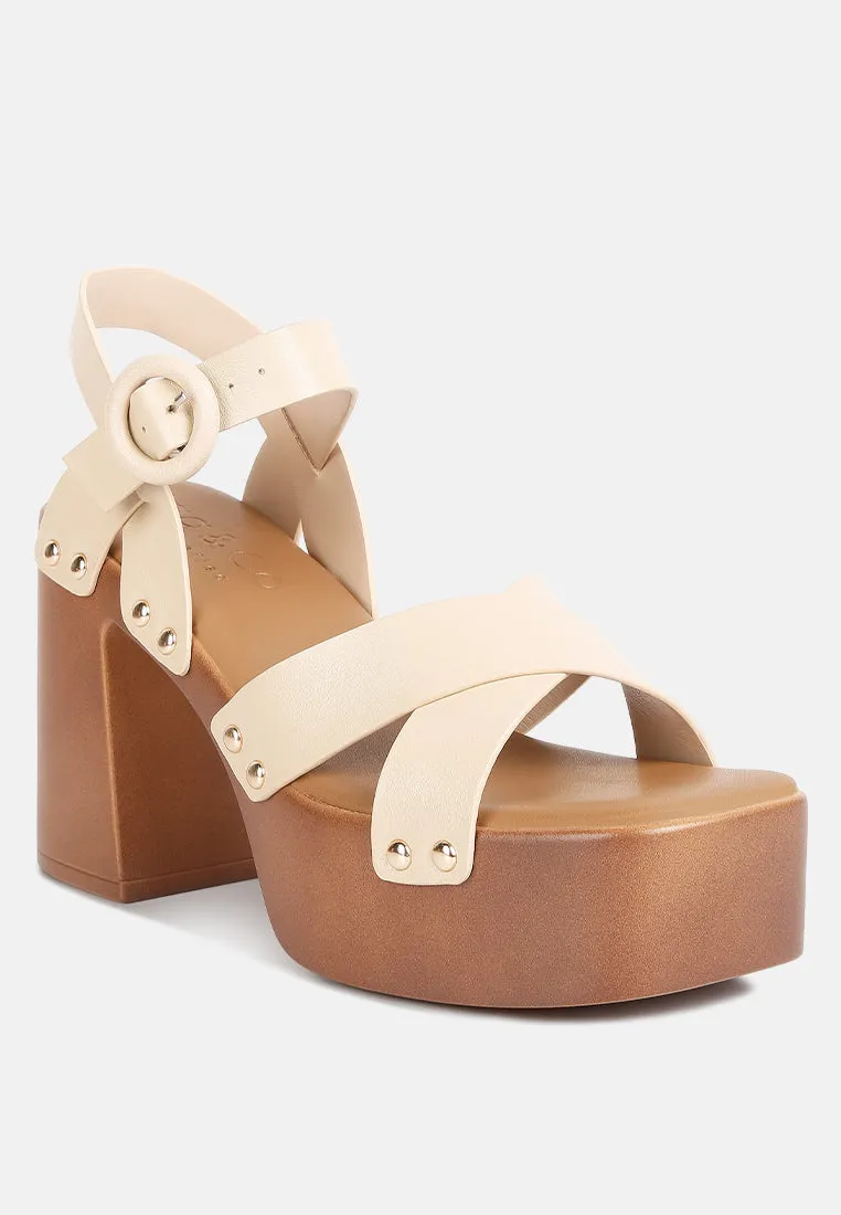 CRISTINA Cross Strap Embellished Heels in Beige