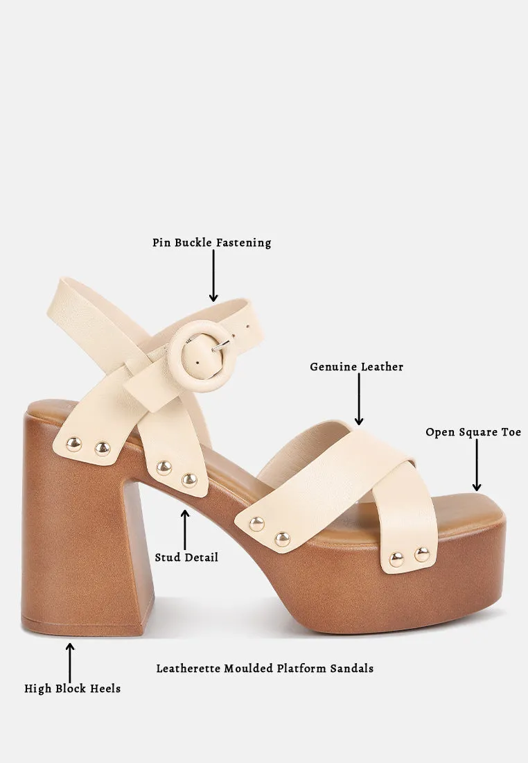 CRISTINA Cross Strap Embellished Heels in Beige