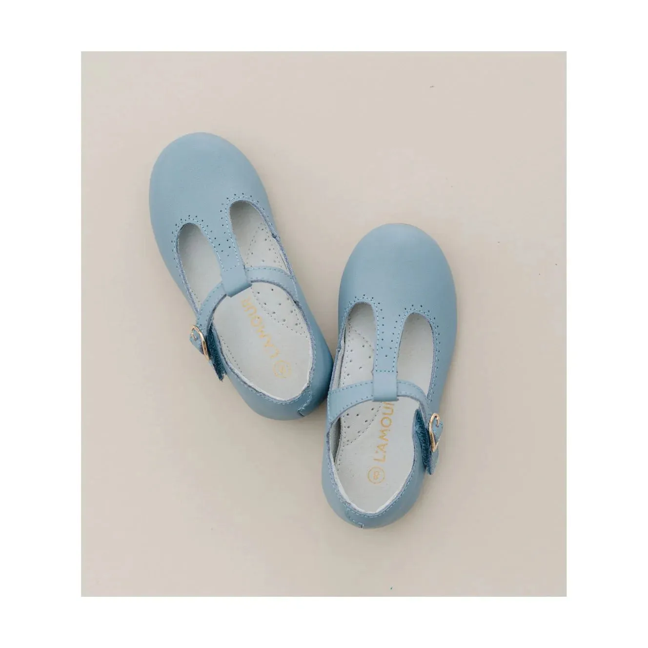 Eleanor T-Strap Flat in Dusty Blue