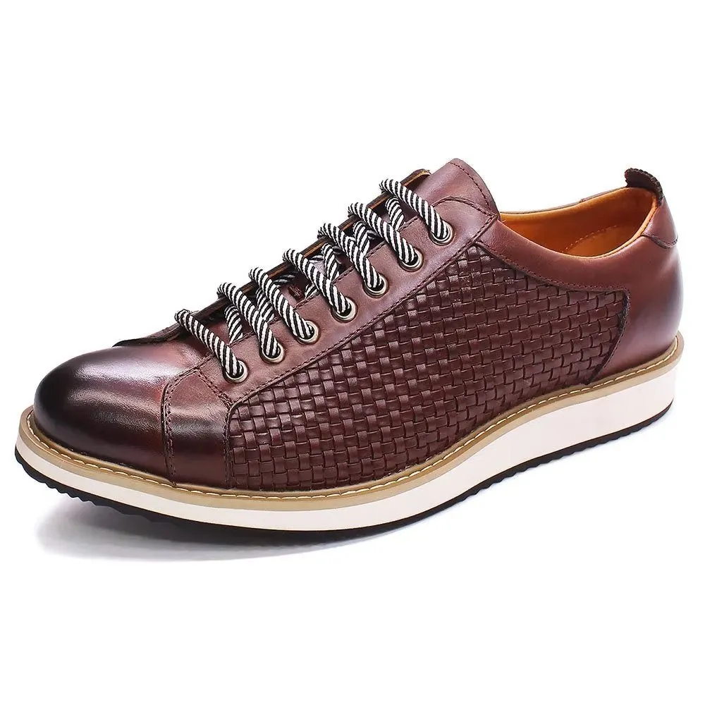 Elegant Cow Leather Lace-Up Business Sneakers