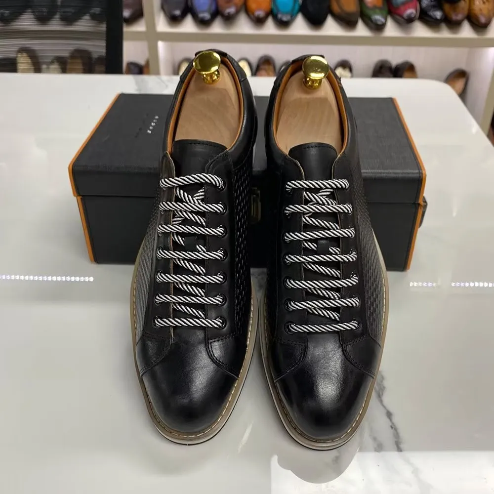 Elegant Cow Leather Lace-Up Business Sneakers