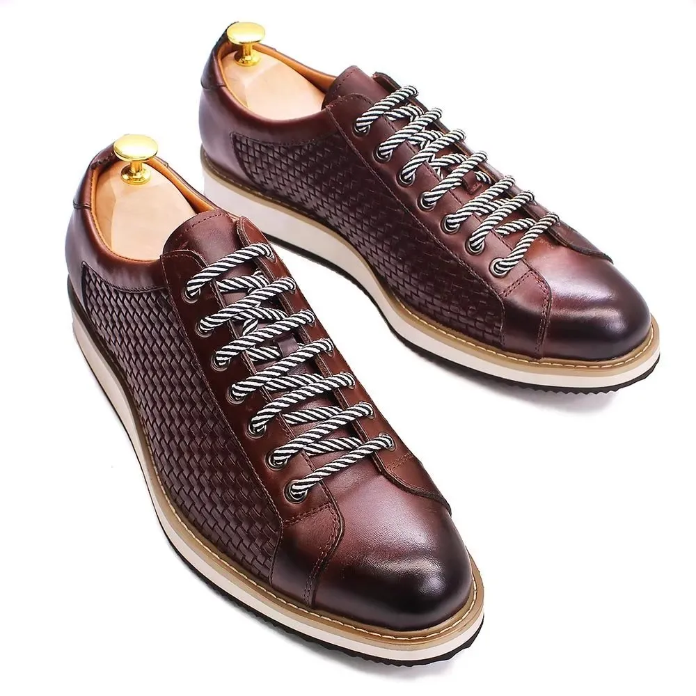 Elegant Cow Leather Lace-Up Business Sneakers