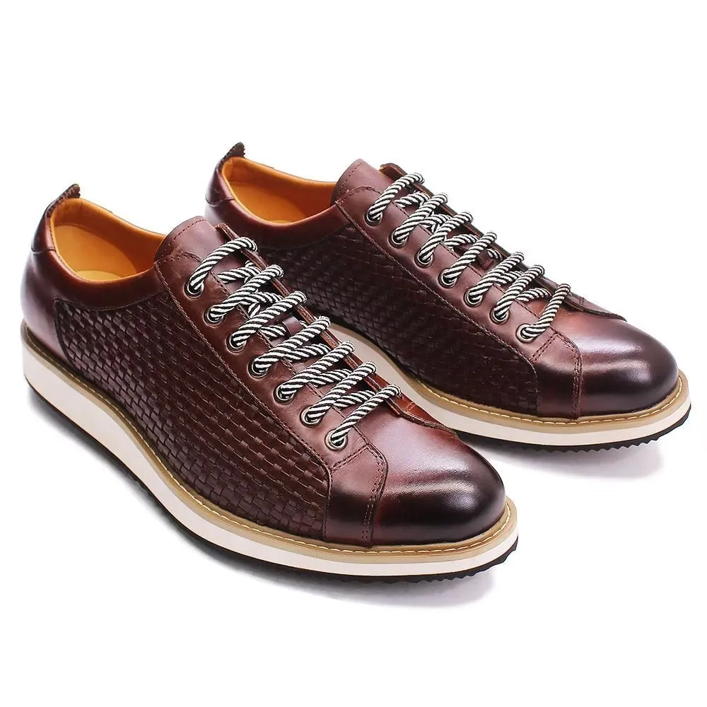 Elegant Cow Leather Lace-Up Business Sneakers