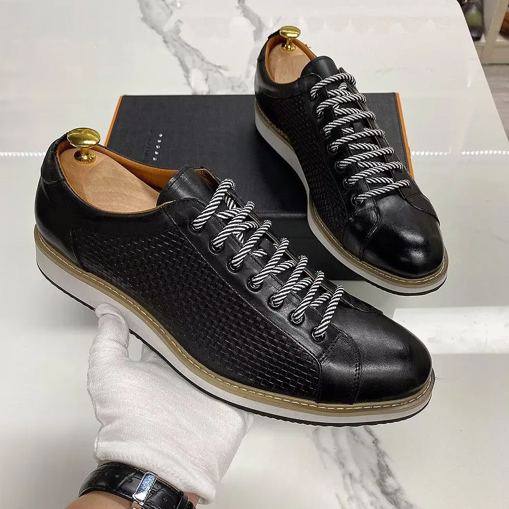 Elegant Cow Leather Lace-Up Business Sneakers