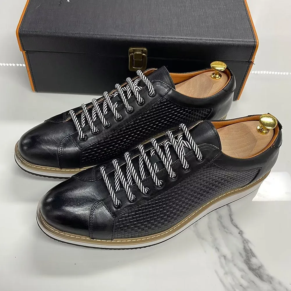 Elegant Cow Leather Lace-Up Business Sneakers