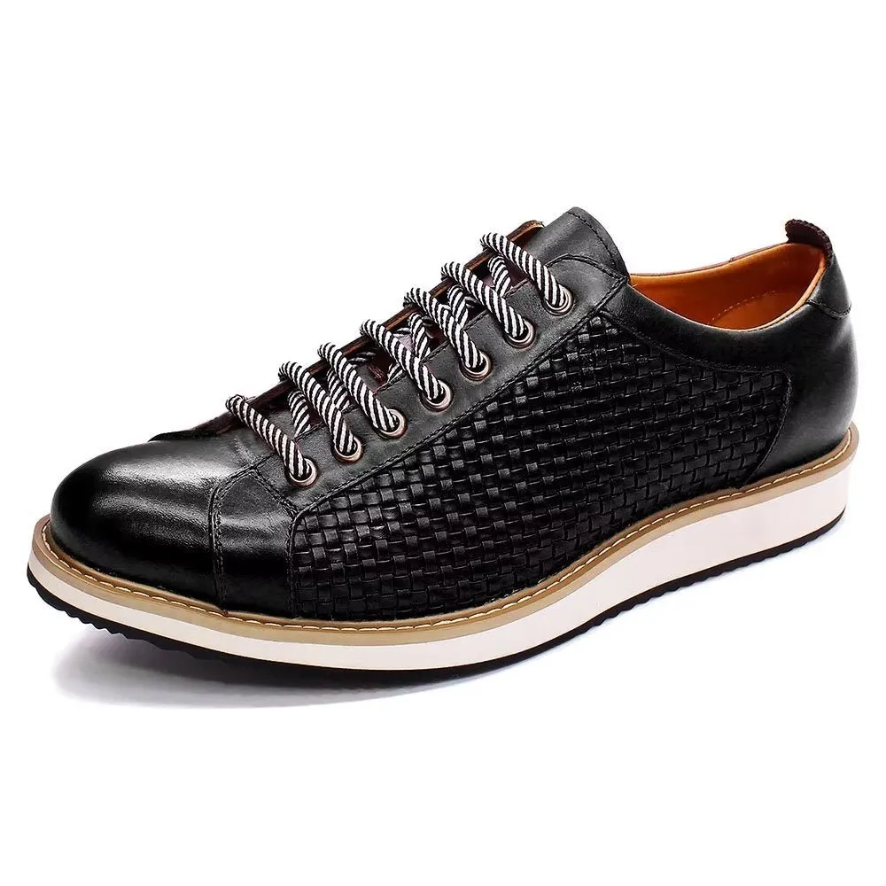 Elegant Cow Leather Lace-Up Business Sneakers