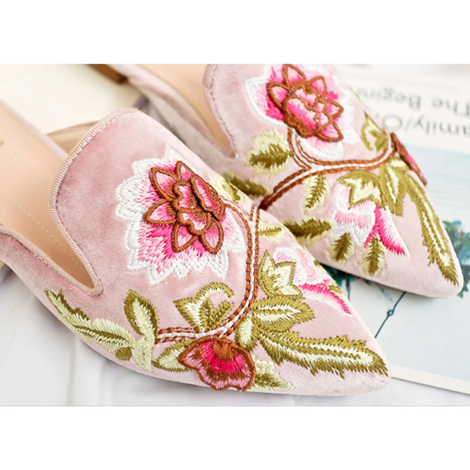 Embroidery Mule Flats