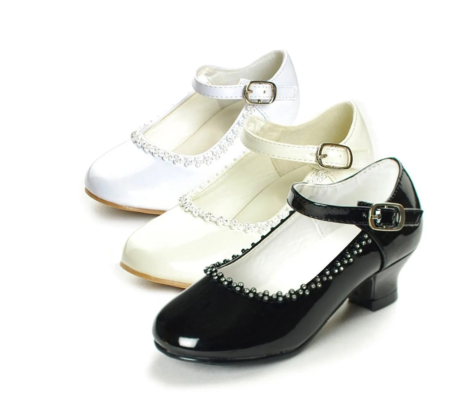 Flower Girls Rhinestone Detailed Patent Heel Shoes GS-002