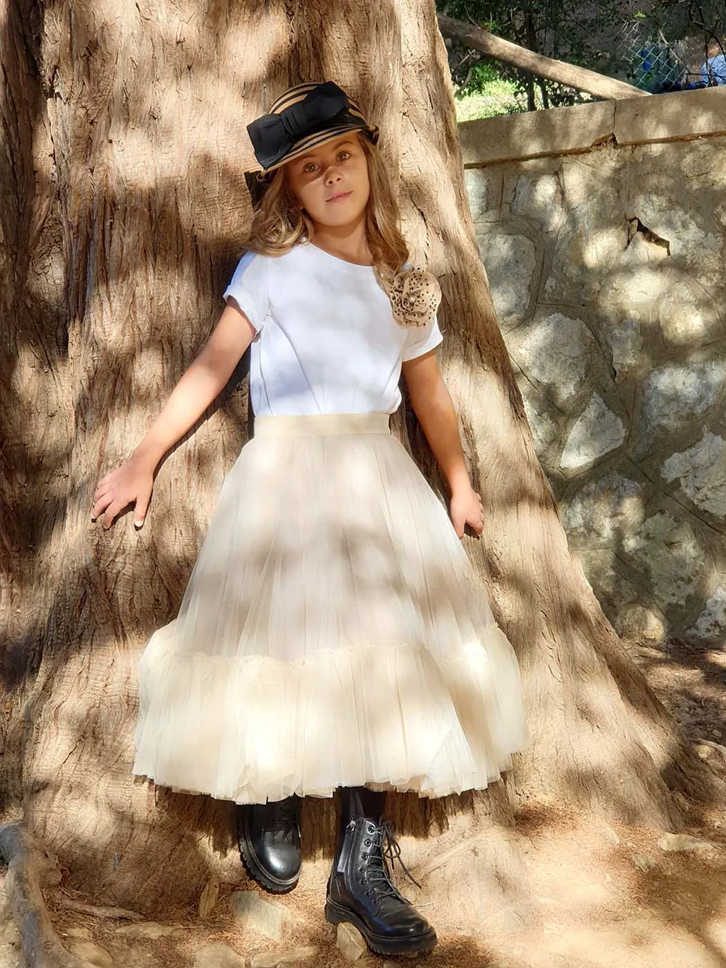 Long tulle Skirt for girl beige - OCEANIS