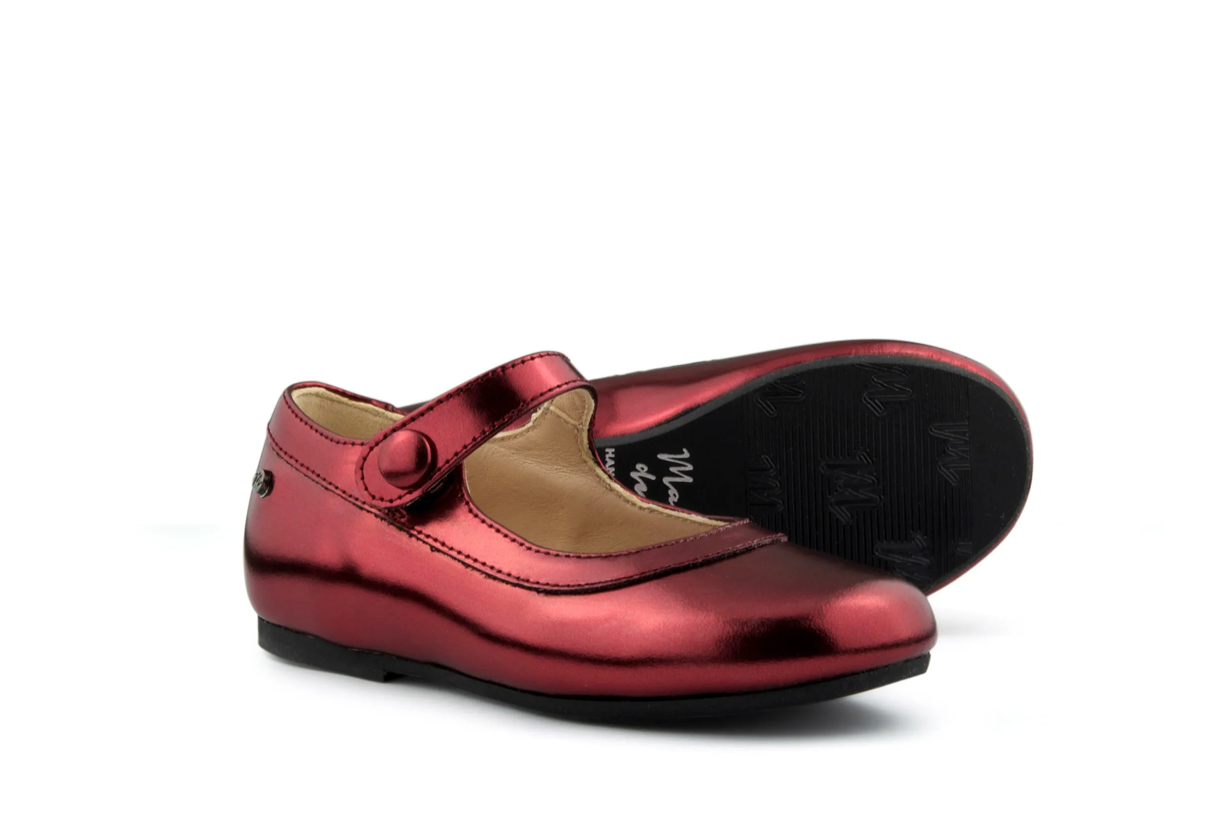 Manuela de Juan Girls Bordeaux Metallic Mary Jane