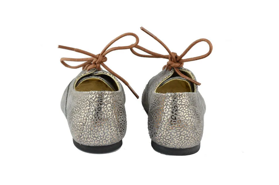 Manuela de Juan Girls Grey Suede Derby with Metallic Bronze Leopard Print