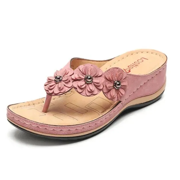 Owlkay Lightweight Flowers Clip Toe Sandals