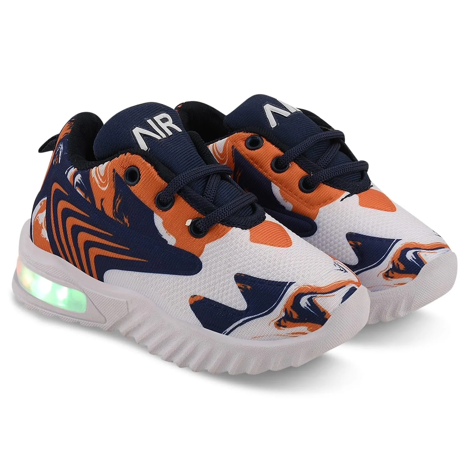 Prattle Foot Kids LED Light Up Shoes, LED Sneakers, Shoes for Boys Girls, Casual Shoes for Kids, Outdoor/Sports/Running Shoes(Blue Orange T-202)