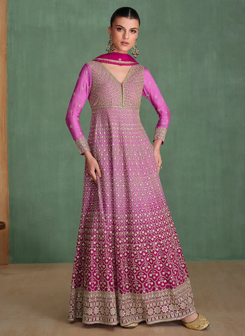 Purple Ombré Traditional Embroidery Festive Anarkali Dress