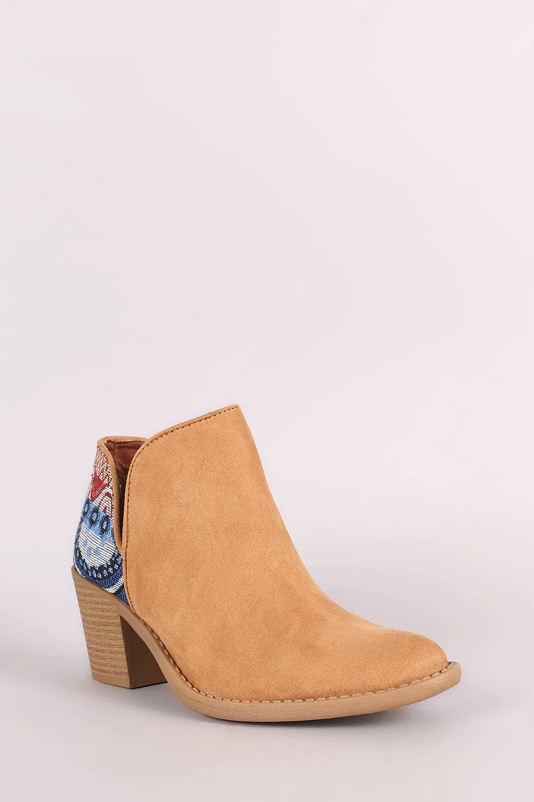 Qupid Tribal Cutout Chunky Heeled Booties