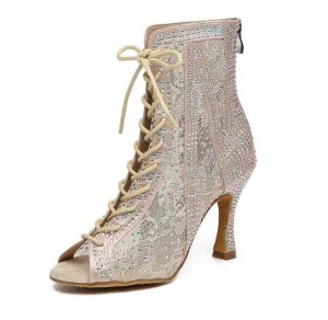 Rhinestone Nude Dance Boots Latin Salsa Performance Dancing High Heels