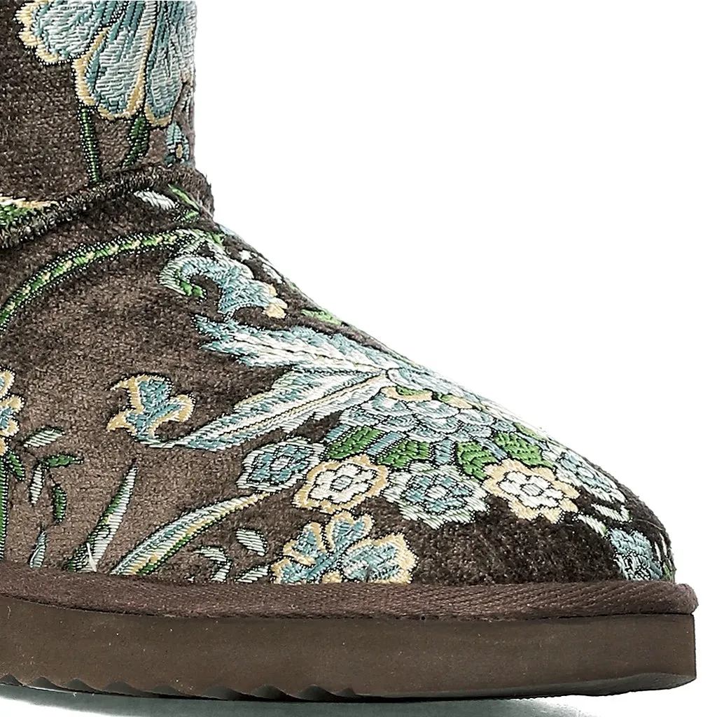 Saint Winifred Floral Embroidered Grey Fabric Snug Boots