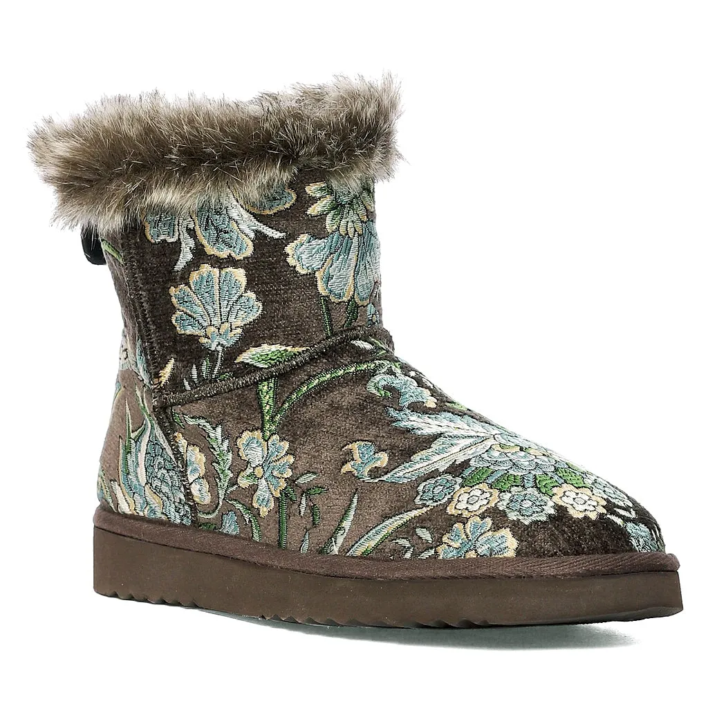 Saint Winifred Floral Embroidered Grey Fabric Snug Boots