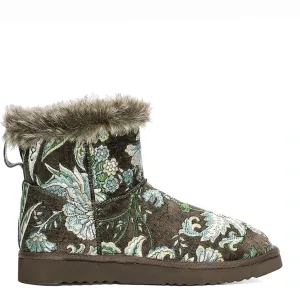 Saint Winifred Floral Embroidered Grey Fabric Snug Boots