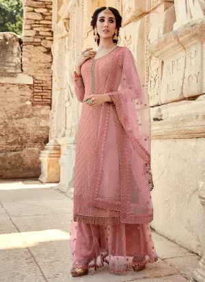 Soft Pink Embroidered Pakistani Sharara Suit