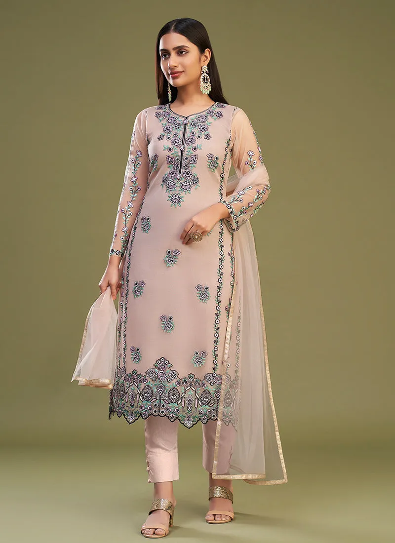 Soft Pink Multi Embroidery Bridesmaid Pant Style Suit