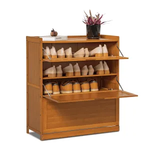 timeless Bamboo 9 Tier Shoe Organizer Modern Cabinet with Door 41 Pairs Heels Boots, Brown, Hallway Entryway