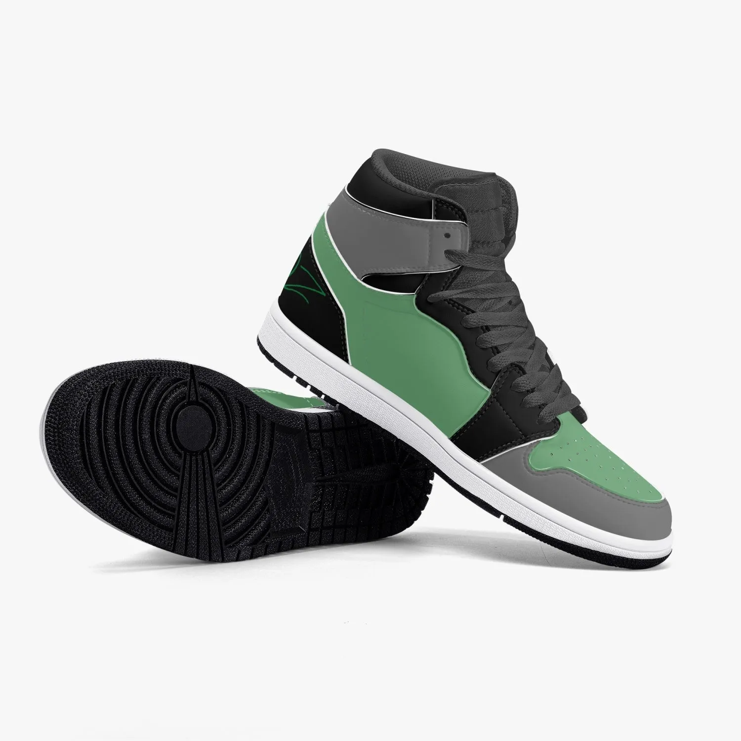 TREADZ New Black and Green High-Top Leather Sneakers