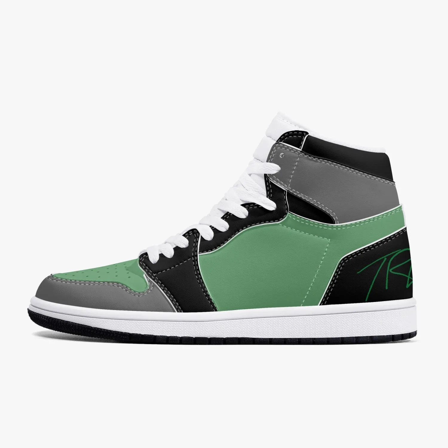 TREADZ New Black and Green High-Top Leather Sneakers