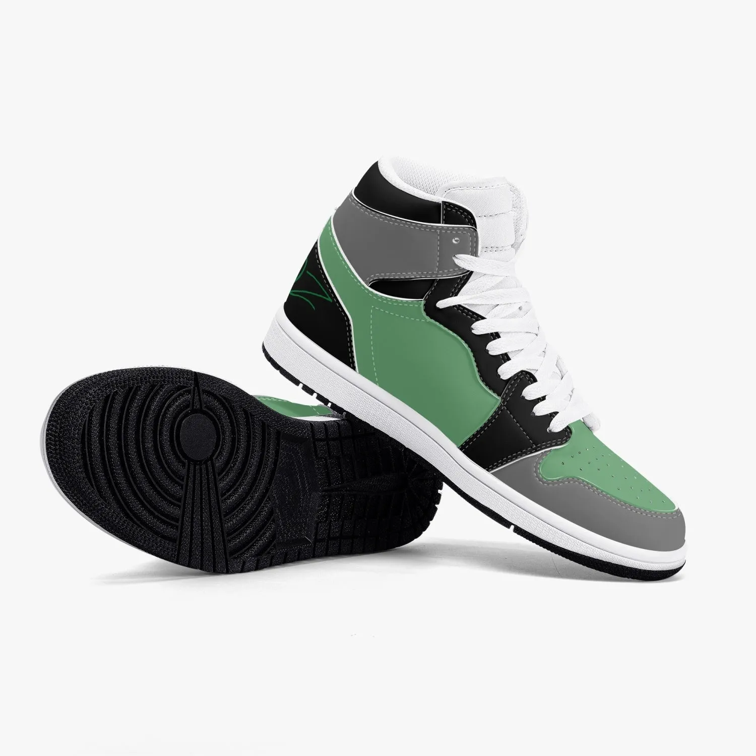 TREADZ New Black and Green High-Top Leather Sneakers