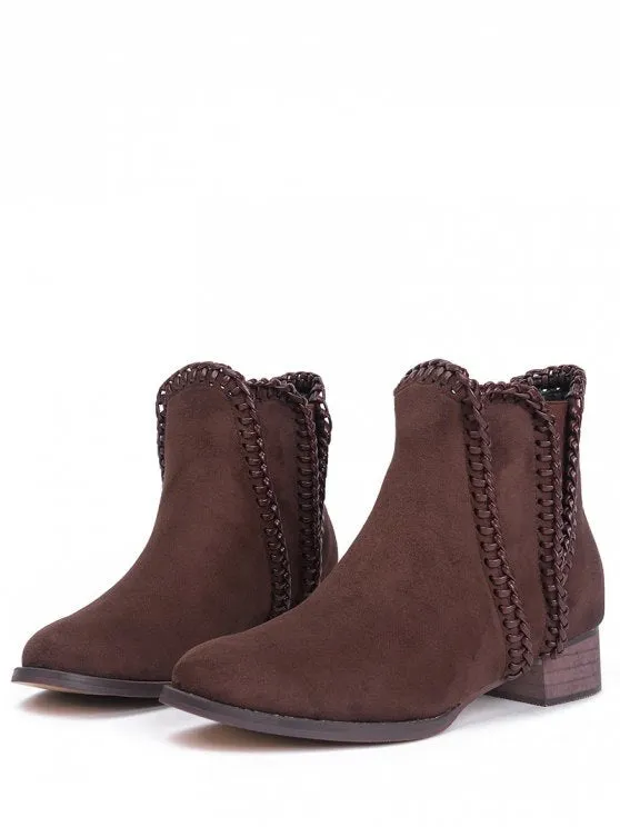 Trendy Low Heel Whipstitch Ankle Boots