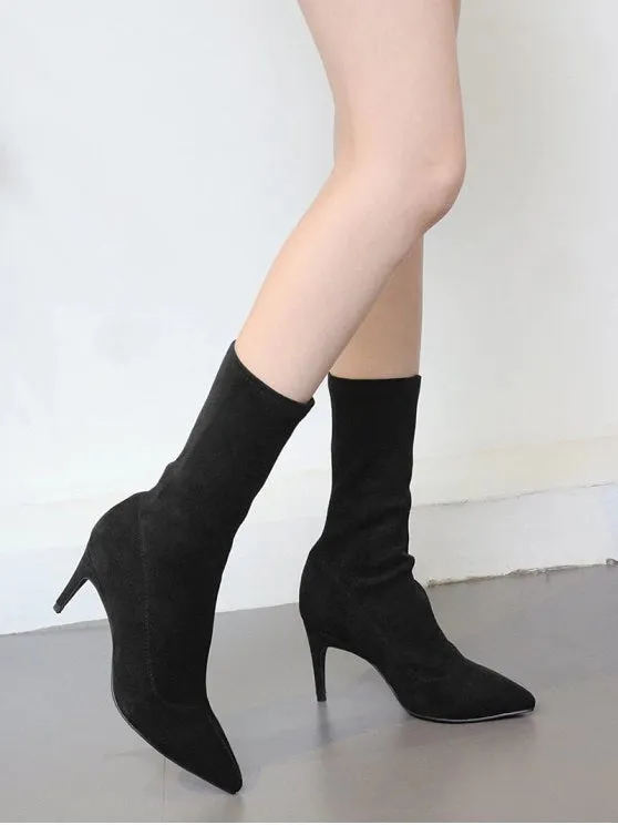 Trendy Pointed Toe Stiletto Mid Calf Boots