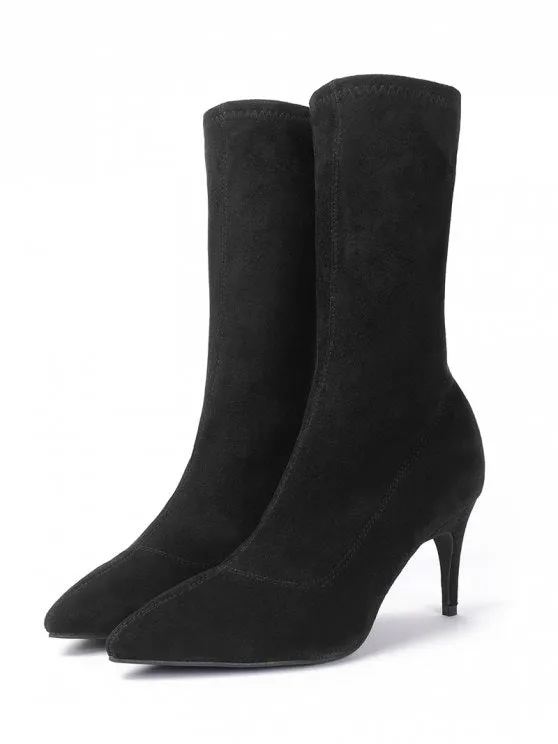 Trendy Pointed Toe Stiletto Mid Calf Boots