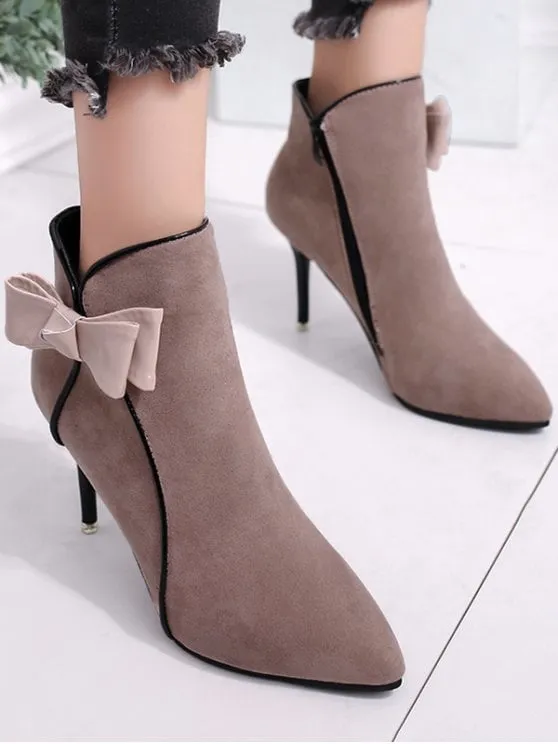 Trendy Stiletto Heel Bow Ankle Boots