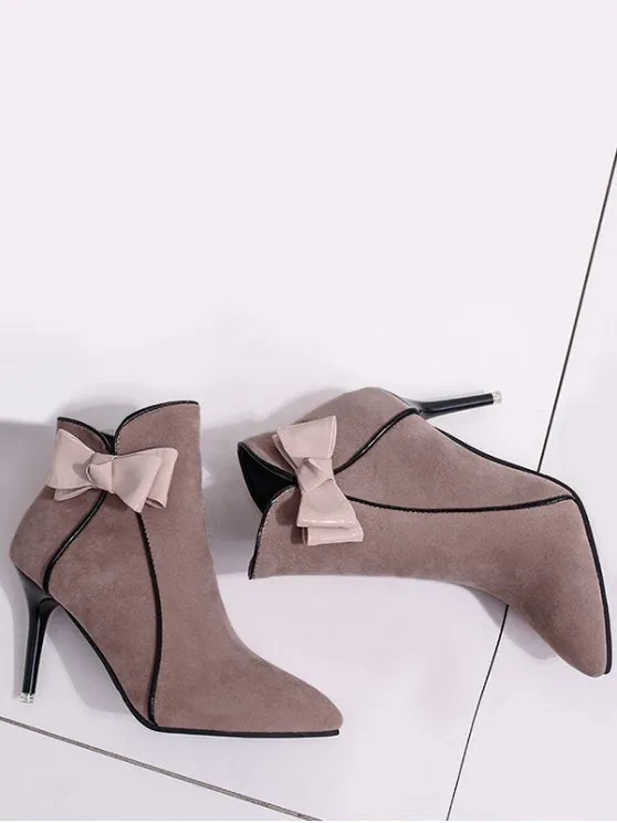 Trendy Stiletto Heel Bow Ankle Boots