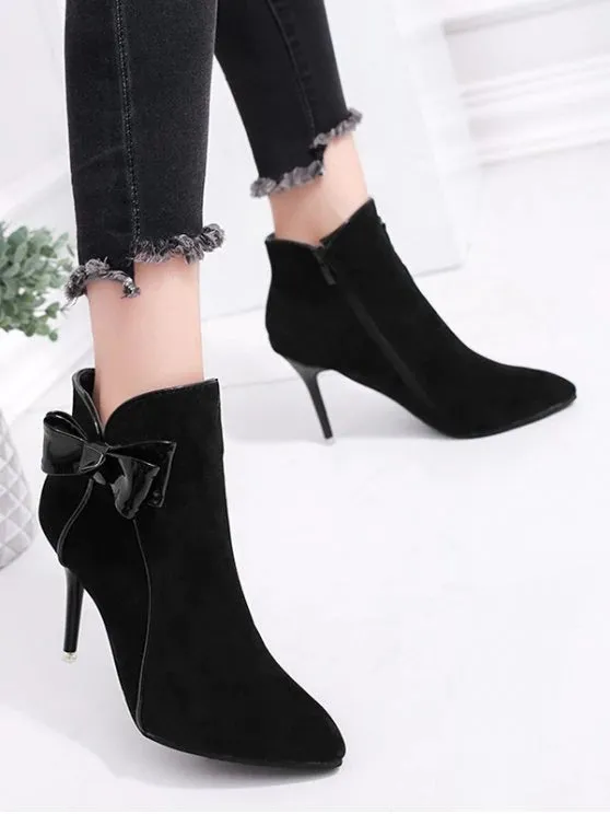 Trendy Stiletto Heel Bow Ankle Boots