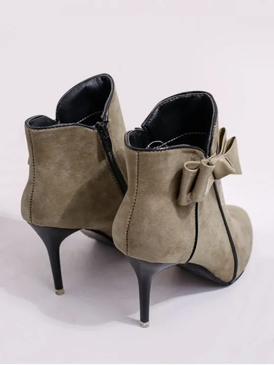 Trendy Stiletto Heel Bow Ankle Boots