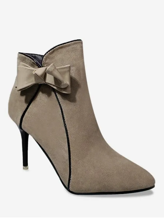 Trendy Stiletto Heel Bow Ankle Boots